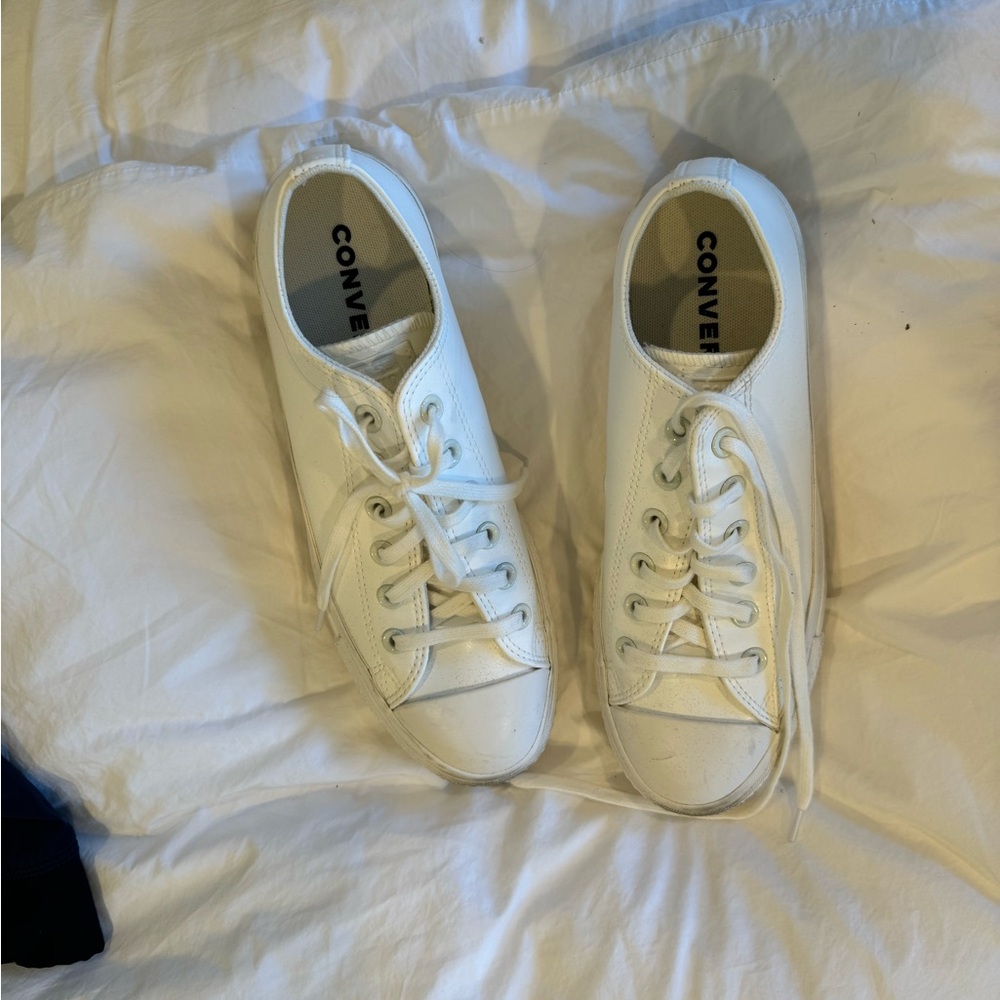 Converse white leather platform sneakersrs